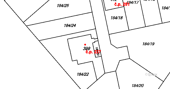 Trávník 227, Kroměříž na parcele st. 399 v KÚ Trávník, Katastrální mapa