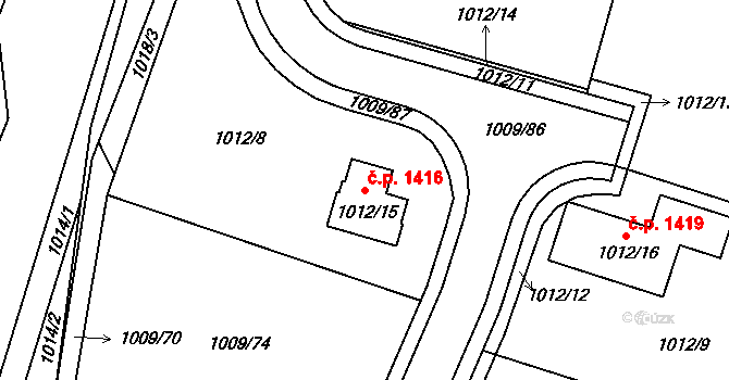 Mohelnice 1416 na parcele st. 1012/15 v KÚ Mohelnice, Katastrální mapa