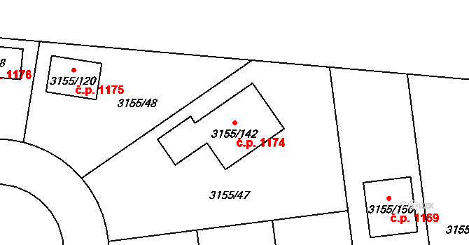 Valtice 1174 na parcele st. 3155/142 v KÚ Valtice, Katastrální mapa