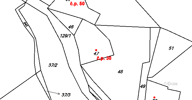 Čeřeniště 30, Malečov na parcele st. 47 v KÚ Čeřeniště, Katastrální mapa