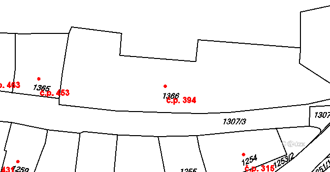 Klobouky u Brna 394 na parcele st. 1366 v KÚ Klobouky u Brna, Katastrální mapa
