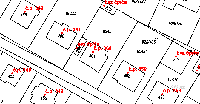Jevišovice 360 na parcele st. 491 v KÚ Jevišovice, Katastrální mapa