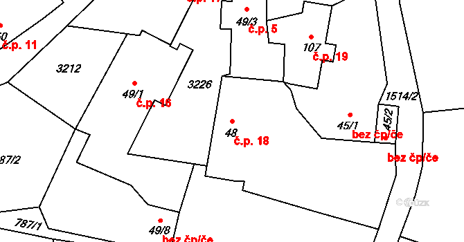Čížov 18, Chabeřice na parcele st. 48 v KÚ Chabeřice, Katastrální mapa
