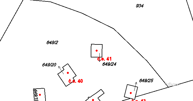 Řehenice 41 na parcele st. 649/24 v KÚ Malešín, Katastrální mapa