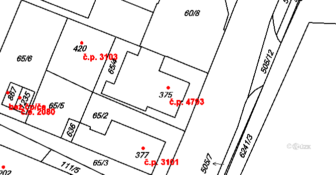 Jihlava 4793 na parcele st. 375 v KÚ Bedřichov u Jihlavy, Katastrální mapa
