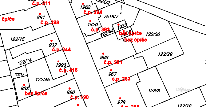 Telč-Štěpnice 261, Telč na parcele st. 966 v KÚ Telč, Katastrální mapa