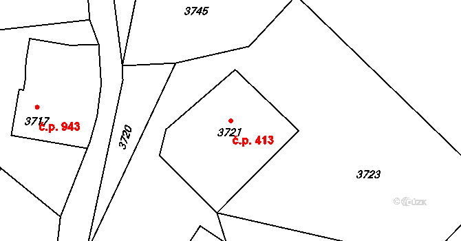 Bystřice 413 na parcele st. 3721 v KÚ Bystřice nad Olší, Katastrální mapa