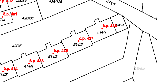 Horoměřice 437 na parcele st. 514/2 v KÚ Horoměřice, Katastrální mapa