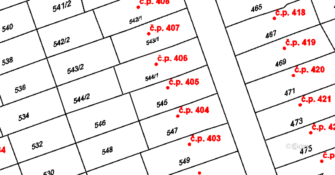 Žabčice 405 na parcele st. 545 v KÚ Žabčice, Katastrální mapa