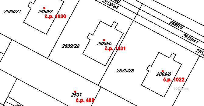 Svatobořice 1021, Svatobořice-Mistřín na parcele st. 2689/5 v KÚ Svatobořice, Katastrální mapa