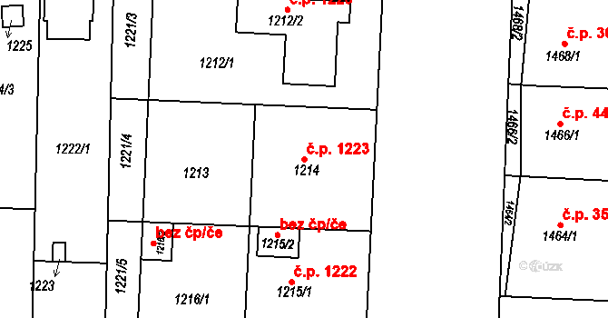 Slavkov u Brna 1223 na parcele st. 1214 v KÚ Slavkov u Brna, Katastrální mapa