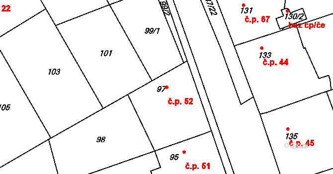 Skramníky 52, Klučov na parcele st. 97 v KÚ Skramníky, Katastrální mapa