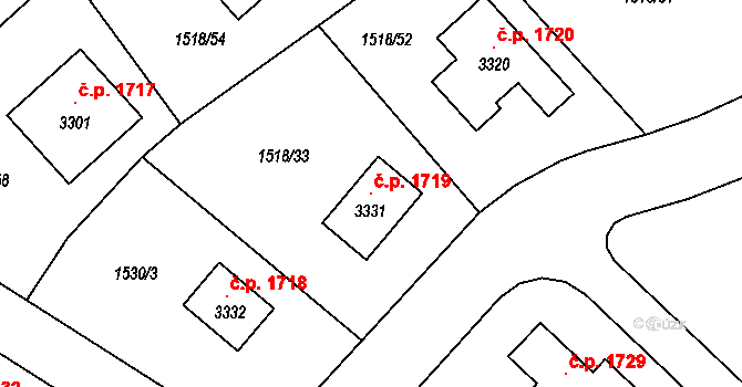 Napajedla 1719 na parcele st. 3331 v KÚ Napajedla, Katastrální mapa