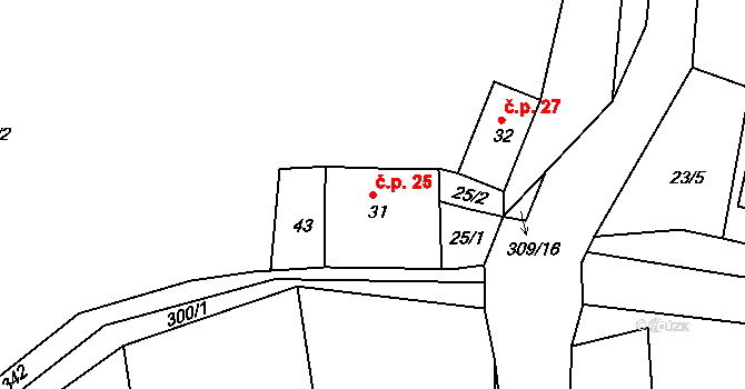 Grabštejn 25, Chotyně na parcele st. 31 v KÚ Grabštejn, Katastrální mapa