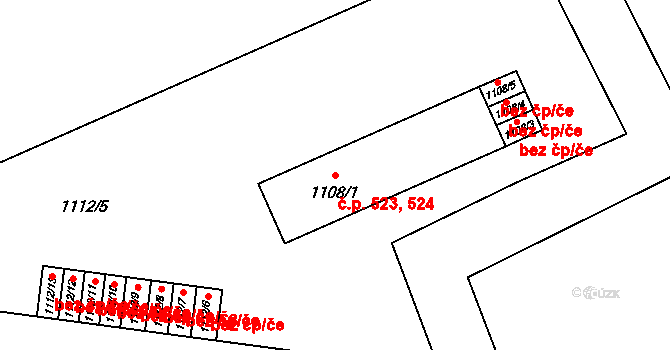 Tuchlovice 523,524 na parcele st. 1108/1 v KÚ Tuchlovice, Katastrální mapa