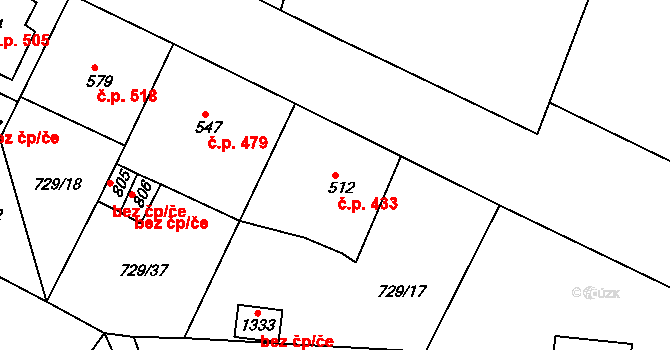 Osek 433 na parcele st. 512 v KÚ Osek u Duchcova, Katastrální mapa