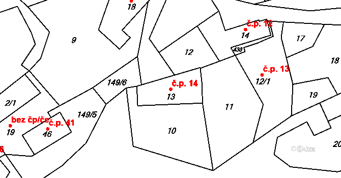Bubovice 14 na parcele st. 13 v KÚ Bubovice, Katastrální mapa