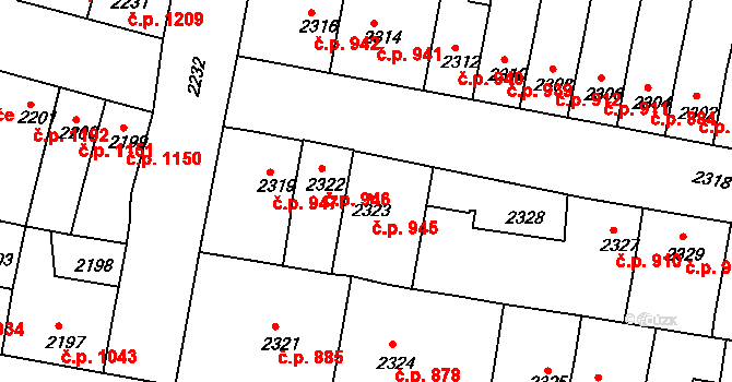 Tachov 945 na parcele st. 2323 v KÚ Tachov, Katastrální mapa