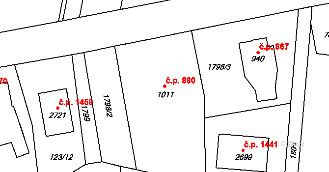 Třebechovice pod Orebem 880 na parcele st. 1011 v KÚ Třebechovice pod Orebem, Katastrální mapa