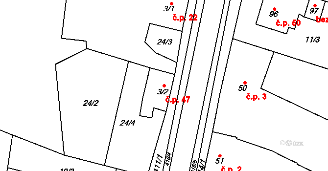 Sobáčov 47, Mladeč na parcele st. 3/2 v KÚ Sobáčov, Katastrální mapa