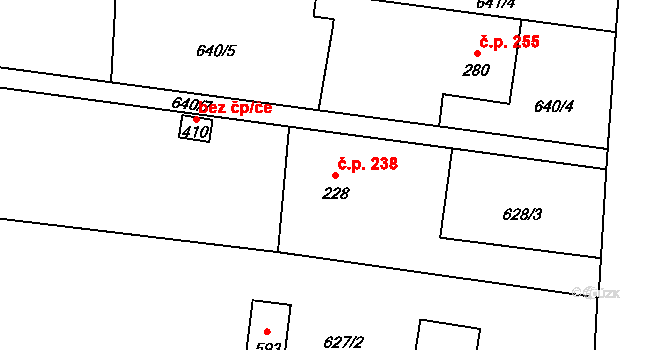 Borovany 238 na parcele st. 228 v KÚ Borovany, Katastrální mapa