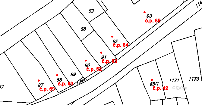 Rožmberk nad Vltavou 63 na parcele st. 91 v KÚ Rožmberk nad Vltavou, Katastrální mapa