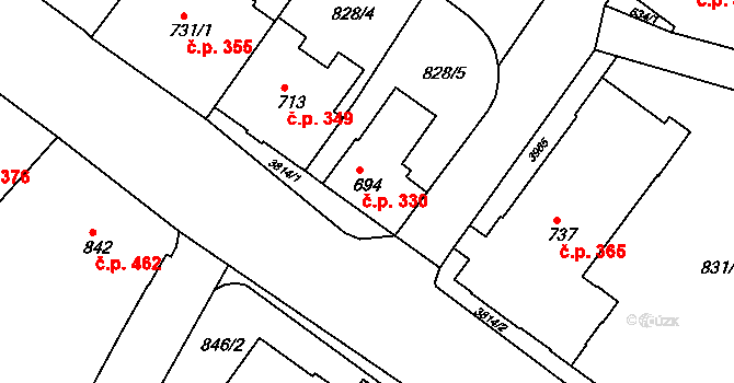 Cvikov II 330, Cvikov na parcele st. 694 v KÚ Cvikov, Katastrální mapa