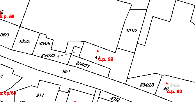 Mukařov 58, Lovečkovice na parcele st. 47 v KÚ Mukařov u Úštěku, Katastrální mapa