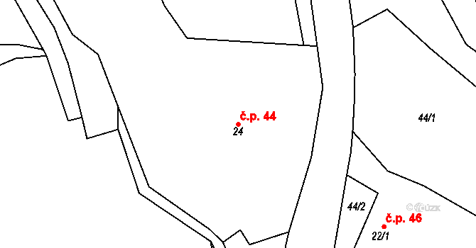 Markvartice 44 na parcele st. 24 v KÚ Markvartice u Sobotky, Katastrální mapa