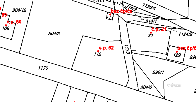 Nedvězí 62, Slaná na parcele st. 112 v KÚ Nedvězí u Semil, Katastrální mapa