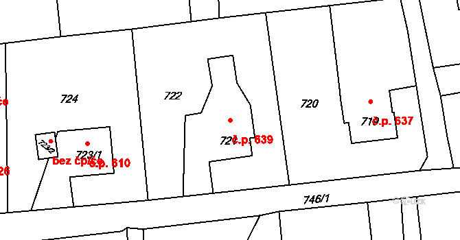 Lutyně 639, Orlová na parcele st. 721 v KÚ Horní Lutyně, Katastrální mapa