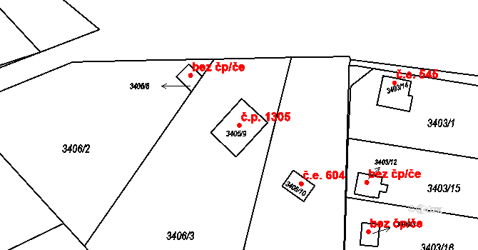Lutyně 1305, Orlová na parcele st. 3406/9 v KÚ Horní Lutyně, Katastrální mapa
