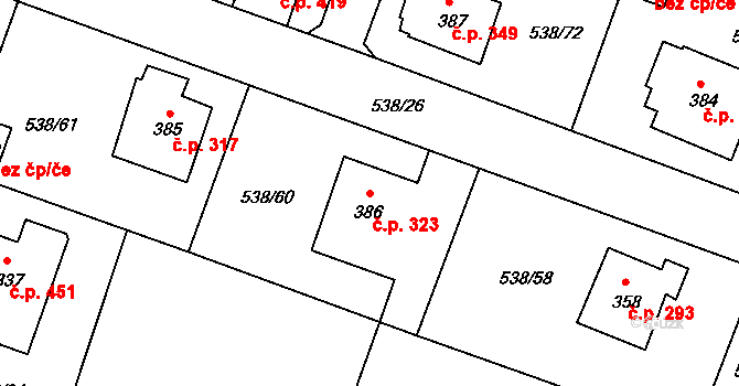 Chýnov 323 na parcele st. 386 v KÚ Chýnov u Tábora, Katastrální mapa