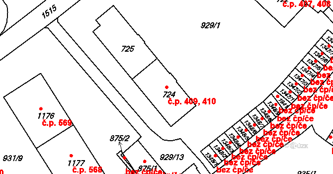 Prachatice II 409,410, Prachatice na parcele st. 724 v KÚ Prachatice, Katastrální mapa