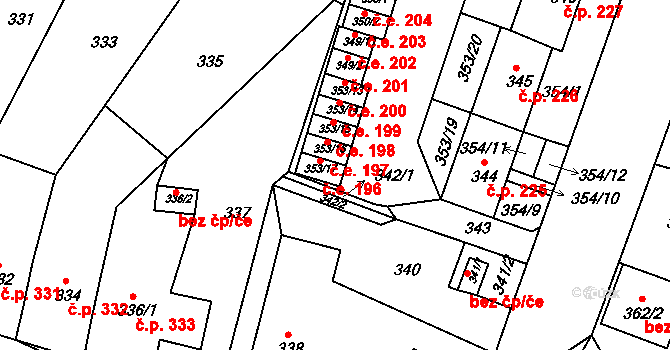 Miřetice u Klášterce nad Ohří 196, Klášterec nad Ohří na parcele st. 353/17 v KÚ Miřetice u Klášterce nad Ohří, Katastrální mapa