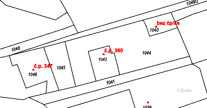 Záblatí 360, Bohumín na parcele st. 1042 v KÚ Záblatí u Bohumína, Katastrální mapa