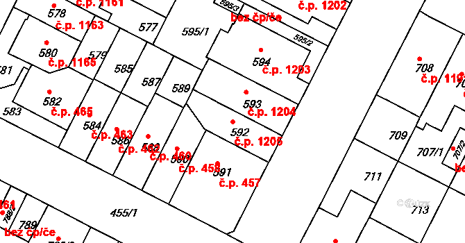 Černá Pole 1205, Brno na parcele st. 592 v KÚ Černá Pole, Katastrální mapa