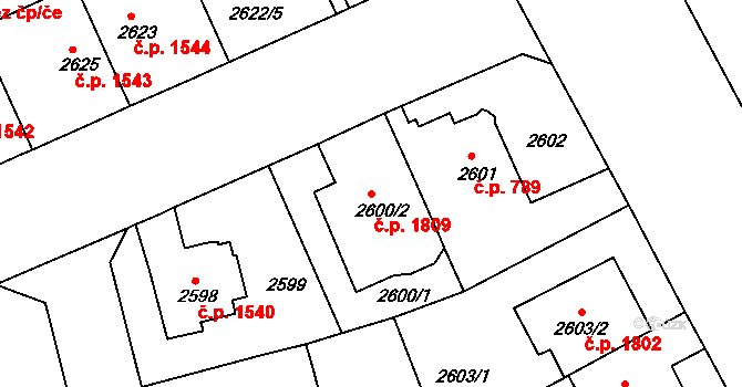 Černá Pole 1809, Brno na parcele st. 2600/2 v KÚ Černá Pole, Katastrální mapa
