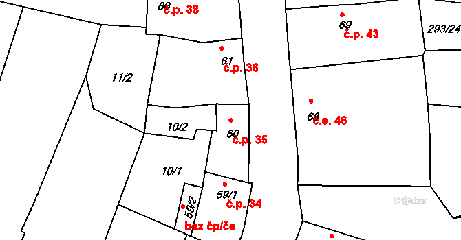 Zbrašín 35 na parcele st. 60 v KÚ Zbrašín, Katastrální mapa