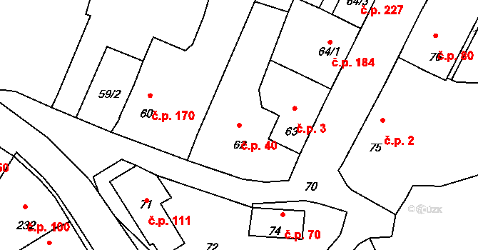 Šebrov 40, Šebrov-Kateřina na parcele st. 62 v KÚ Šebrov, Katastrální mapa