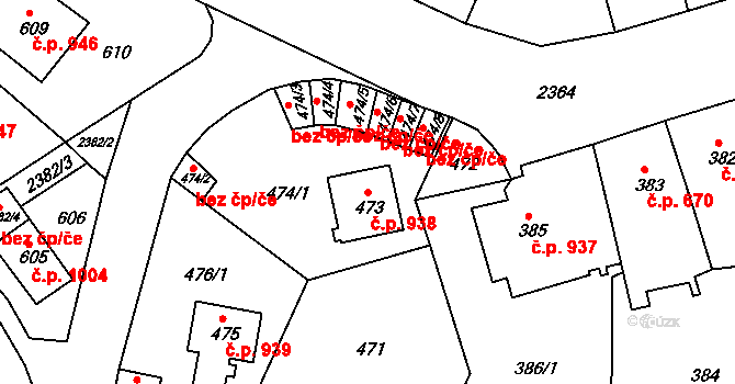 Trnovany 938, Teplice na parcele st. 473 v KÚ Teplice-Trnovany, Katastrální mapa