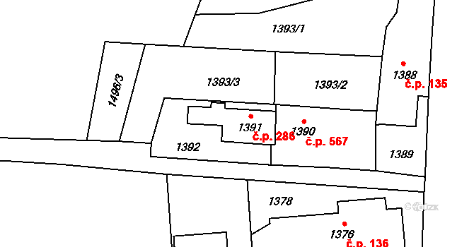 Paskov 286 na parcele st. 1391 v KÚ Paskov, Katastrální mapa