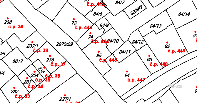 Cheb 445 na parcele st. 95 v KÚ Cheb, Katastrální mapa
