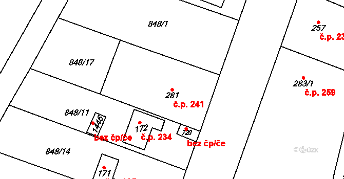 Veltrusy 241 na parcele st. 281 v KÚ Veltrusy, Katastrální mapa