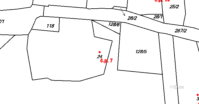 Kaliště 7, Švihov na parcele st. 24 v KÚ Kaliště u Červeného Poříčí, Katastrální mapa