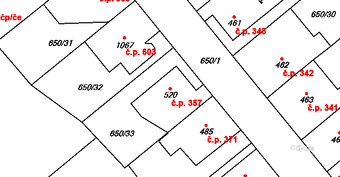 Borohrádek 357 na parcele st. 520 v KÚ Borohrádek, Katastrální mapa