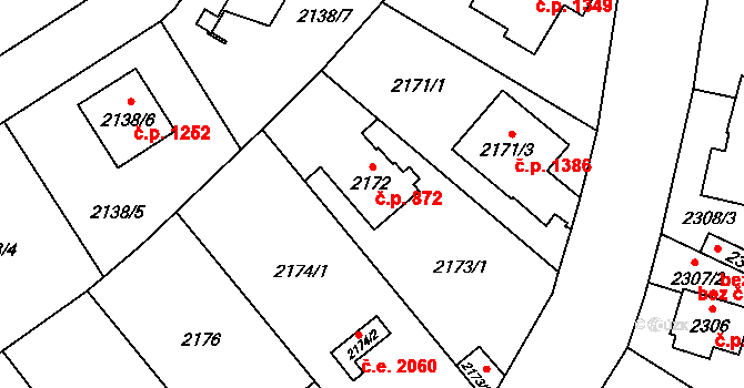 Radotín 872, Praha na parcele st. 2172 v KÚ Radotín, Katastrální mapa
