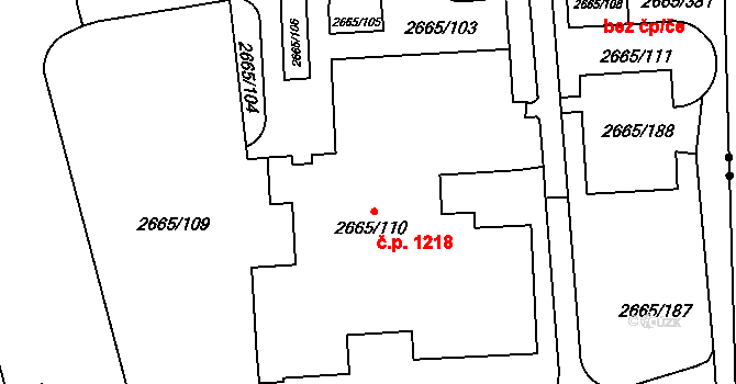 Kyje 1218, Praha na parcele st. 2665/110 v KÚ Kyje, Katastrální mapa