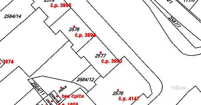Chomutov 3993 na parcele st. 2577 v KÚ Chomutov I, Katastrální mapa