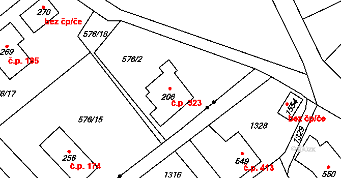 Bobr 323, Žacléř na parcele st. 206 v KÚ Bobr, Katastrální mapa